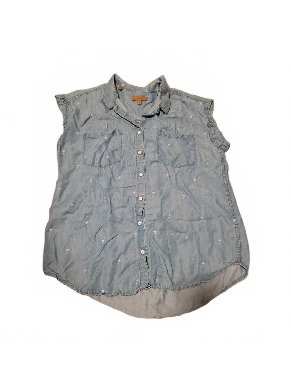 Jachs Girlfriend Chambray Palm Tree Button up Shirt Women's Size M